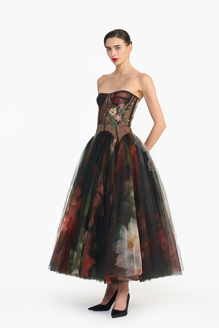 DROP WAISTED CORSETED MIDI
