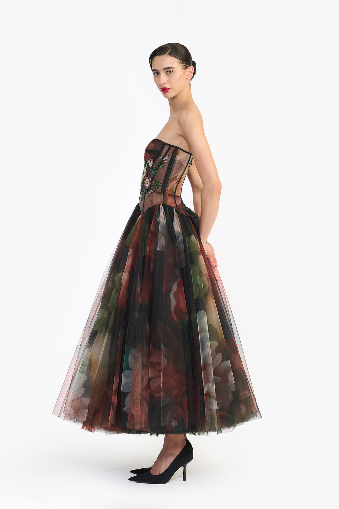 DROP WAISTED CORSETED MIDI