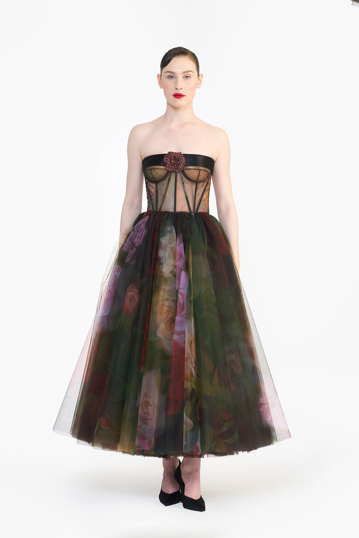 CORSETED TULLE MIDI