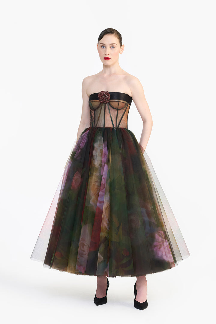 CORSETED TULLE MIDI