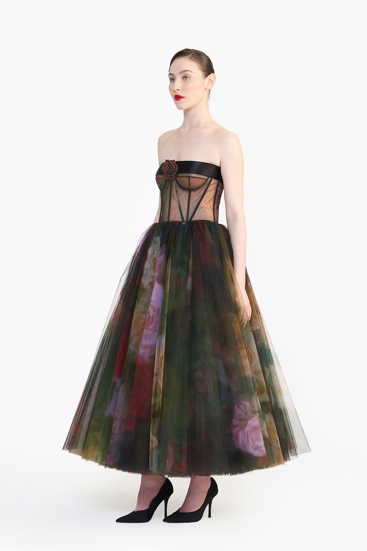 CORSETED TULLE MIDI