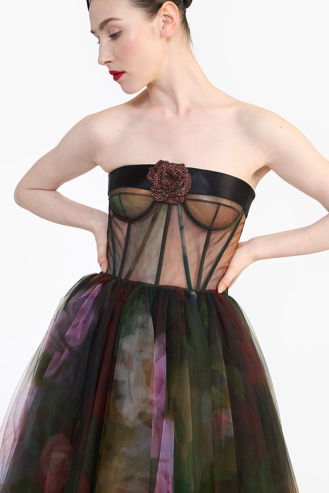 CORSETED TULLE MIDI