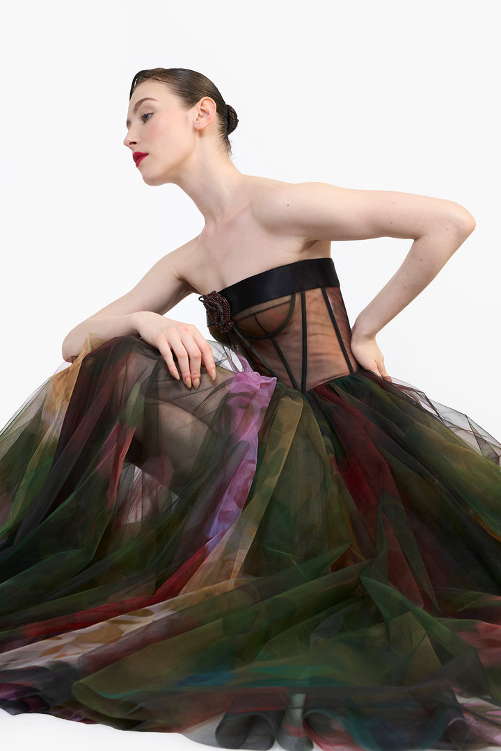 CORSETED TULLE MIDI