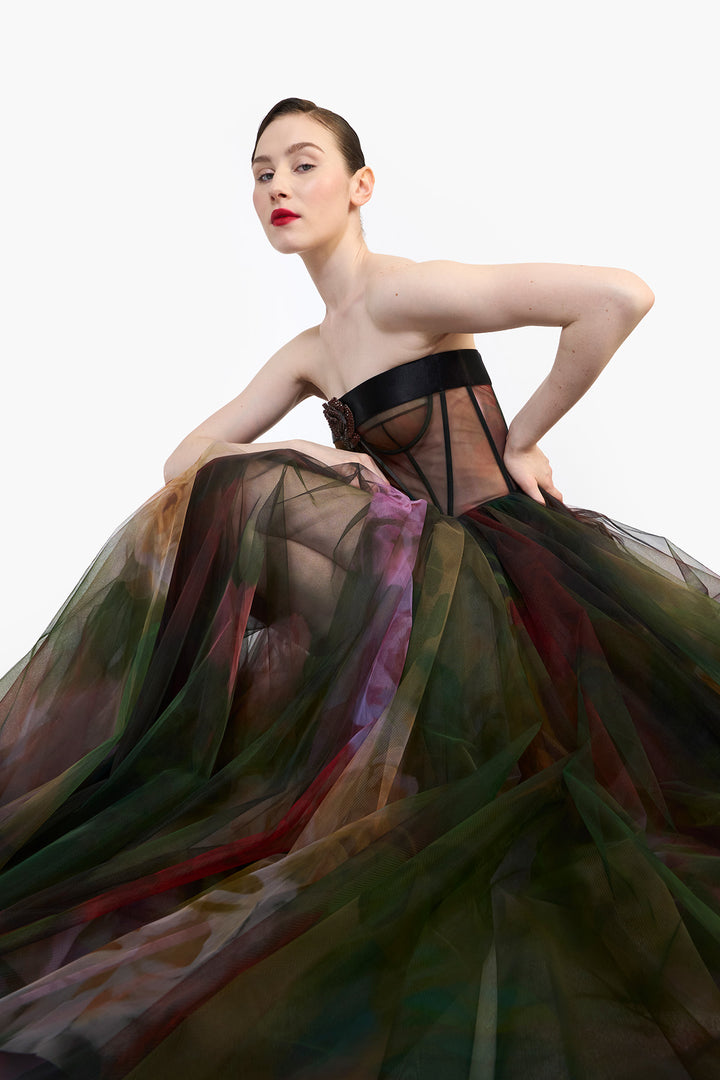 CORSETED TULLE MIDI