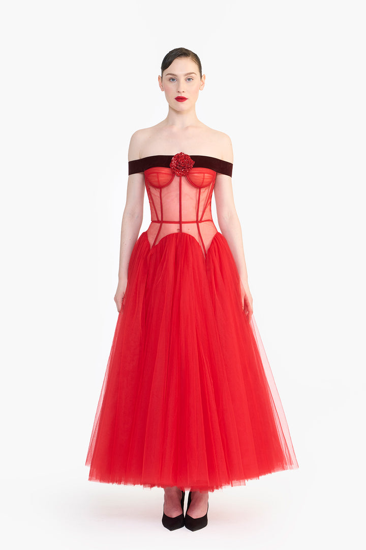 DROP WAISTED CORSETED MIDI