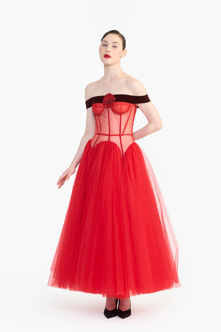 DROP WAISTED CORSETED MIDI