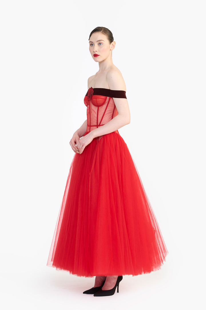 DROP WAISTED CORSETED MIDI