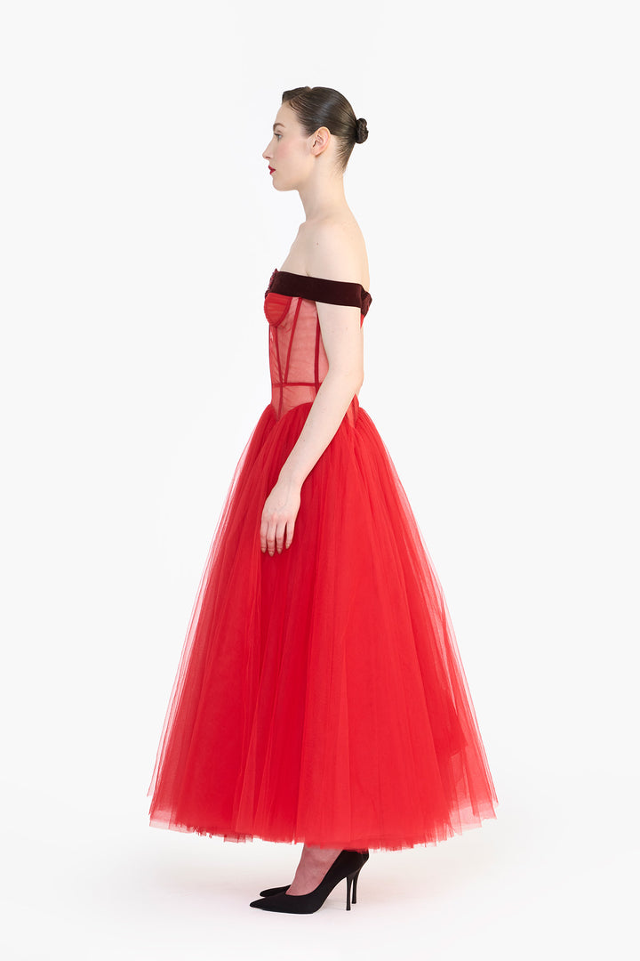 DROP WAISTED CORSETED MIDI