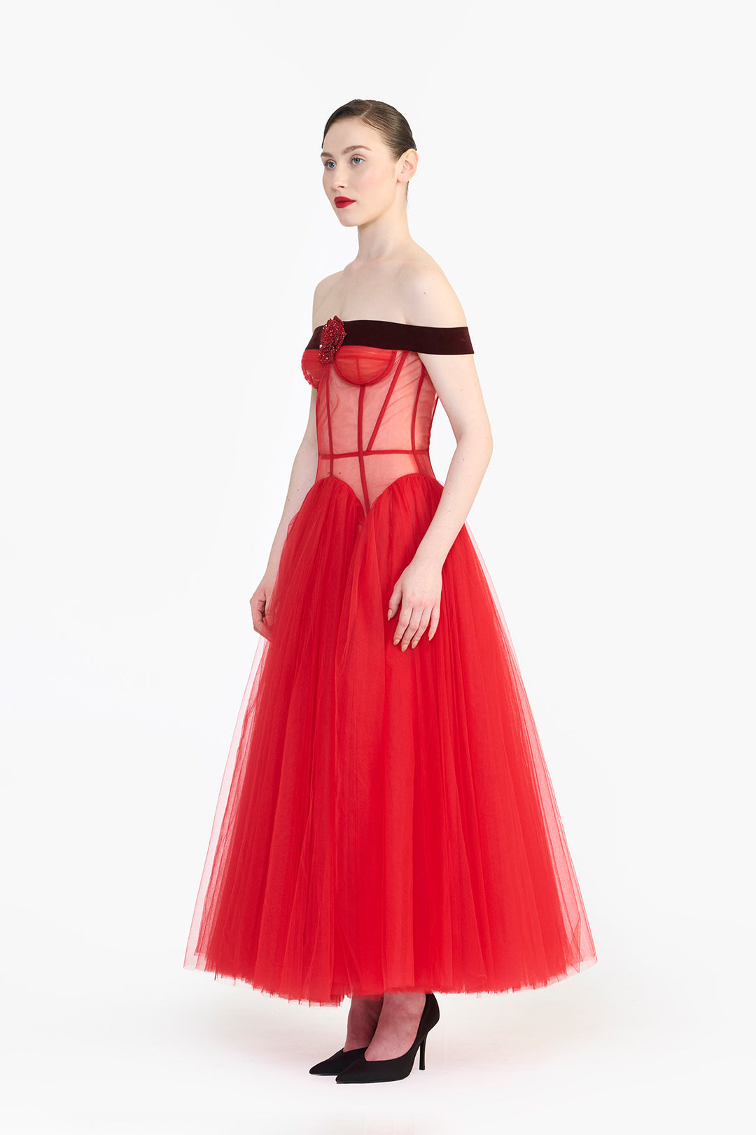 DROP WAISTED CORSETED MIDI