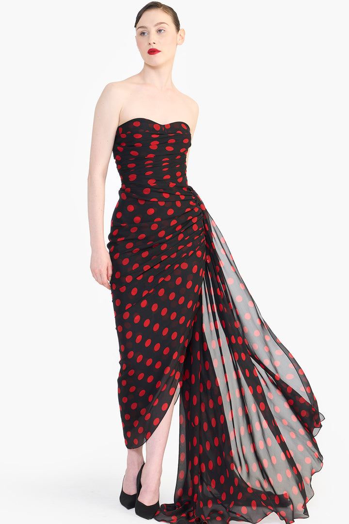 CORSETED PENCIL DRESS WITH SIDE TRAIN