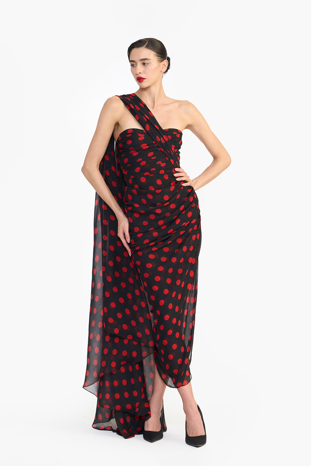 CORSETED PENCIL DRESS WITH SAREE DRAPE