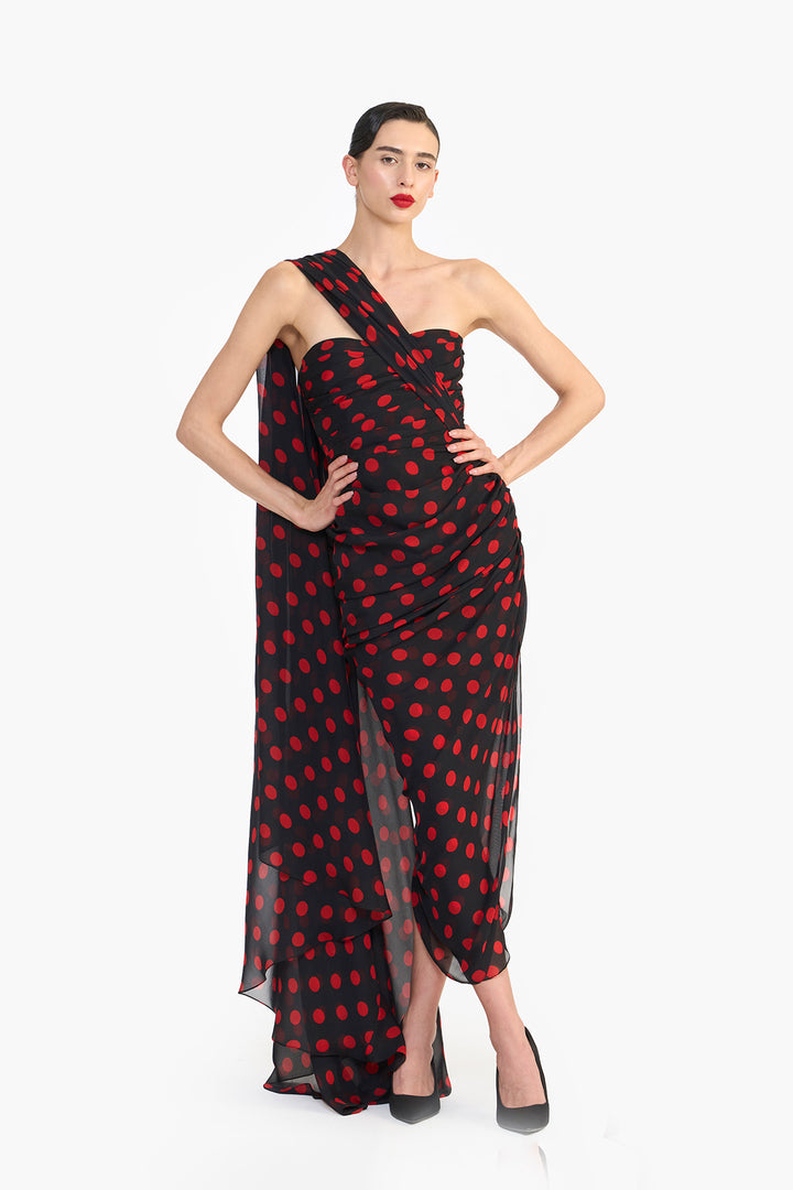 CORSETED PENCIL DRESS WITH SAREE DRAPE