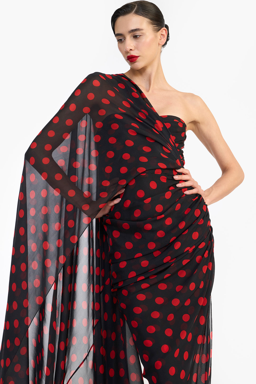 CORSETED PENCIL DRESS WITH SAREE DRAPE