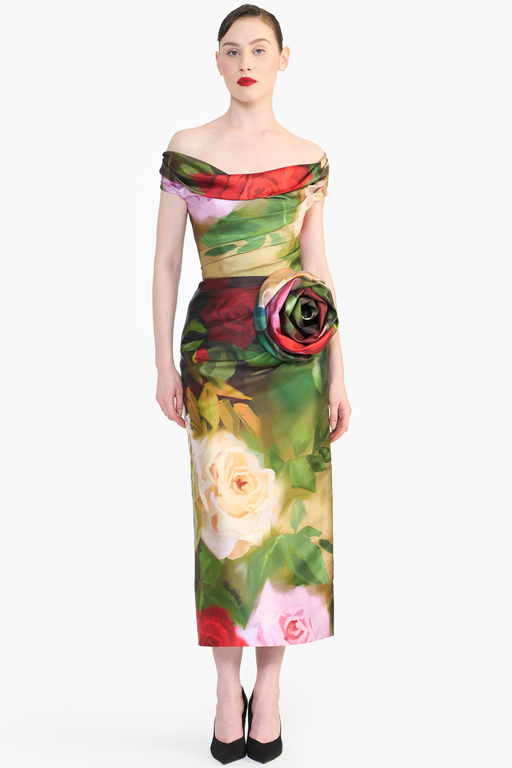 OFF SHOULDER DRAPED MIDI