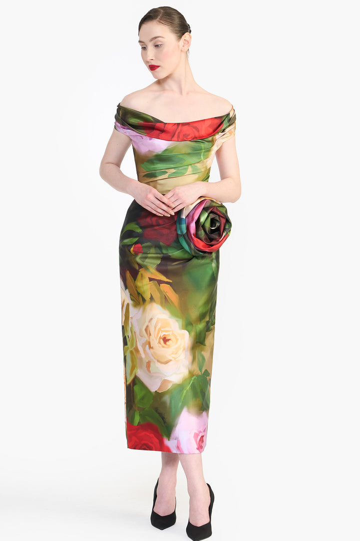 OFF SHOULDER DRAPED MIDI