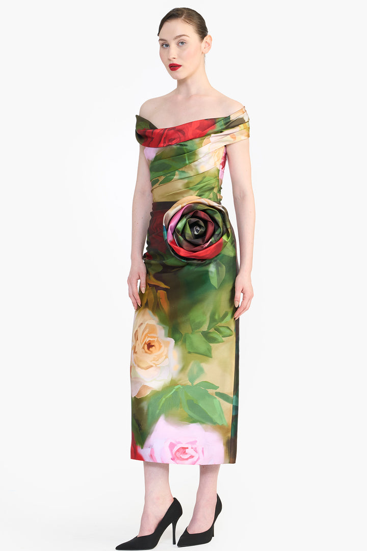 OFF SHOULDER DRAPED MIDI