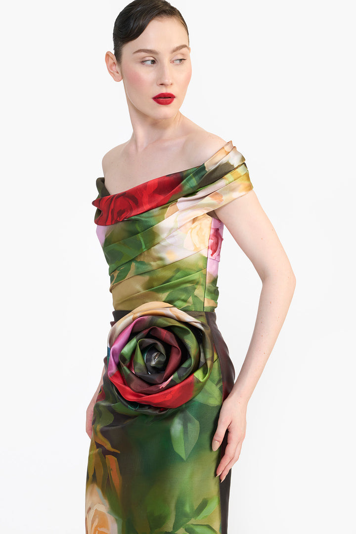 OFF SHOULDER DRAPED MIDI