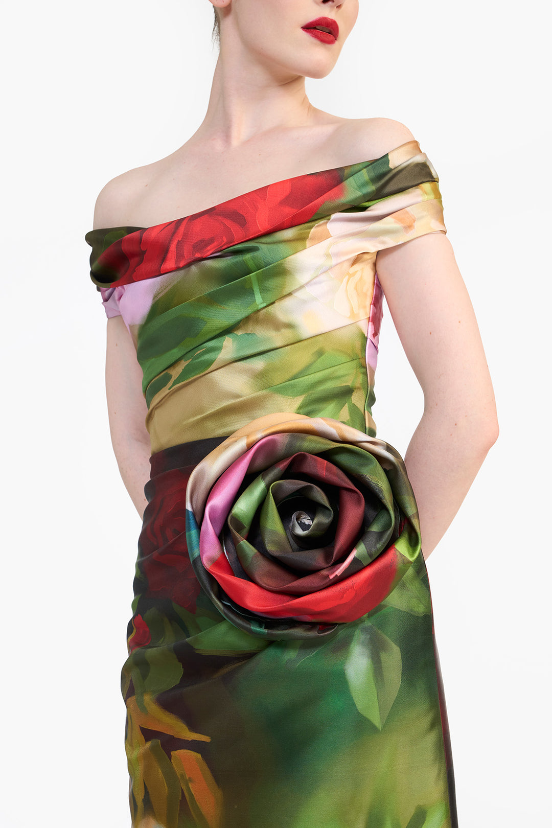 OFF SHOULDER DRAPED MIDI