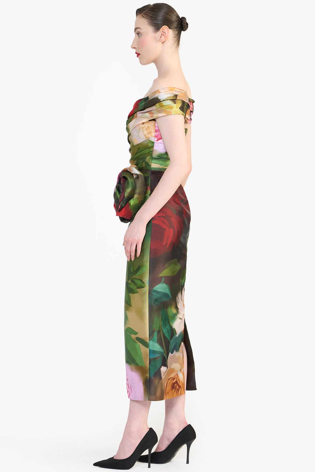 OFF SHOULDER DRAPED MIDI