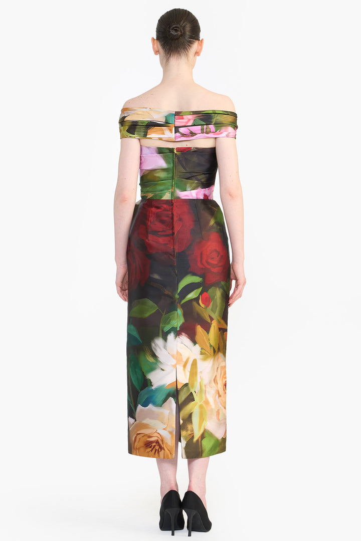 OFF SHOULDER DRAPED MIDI
