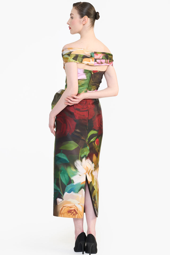OFF SHOULDER DRAPED MIDI