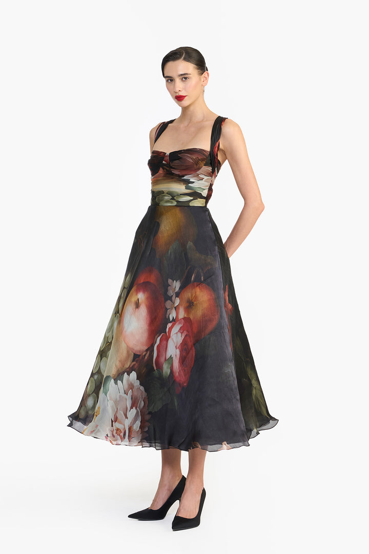 DRAPED BUSTIER FLAT MIDI