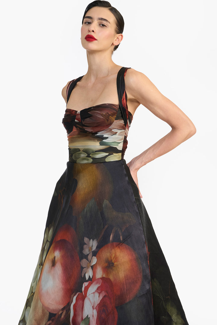 DRAPED BUSTIER FLAT MIDI