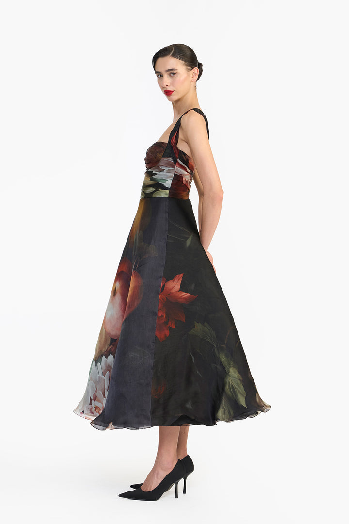 DRAPED BUSTIER FLAT MIDI