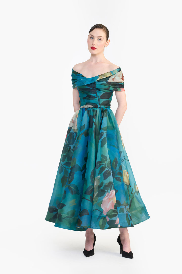 OFF SHOULDER TWISTED DRAPED MIDI