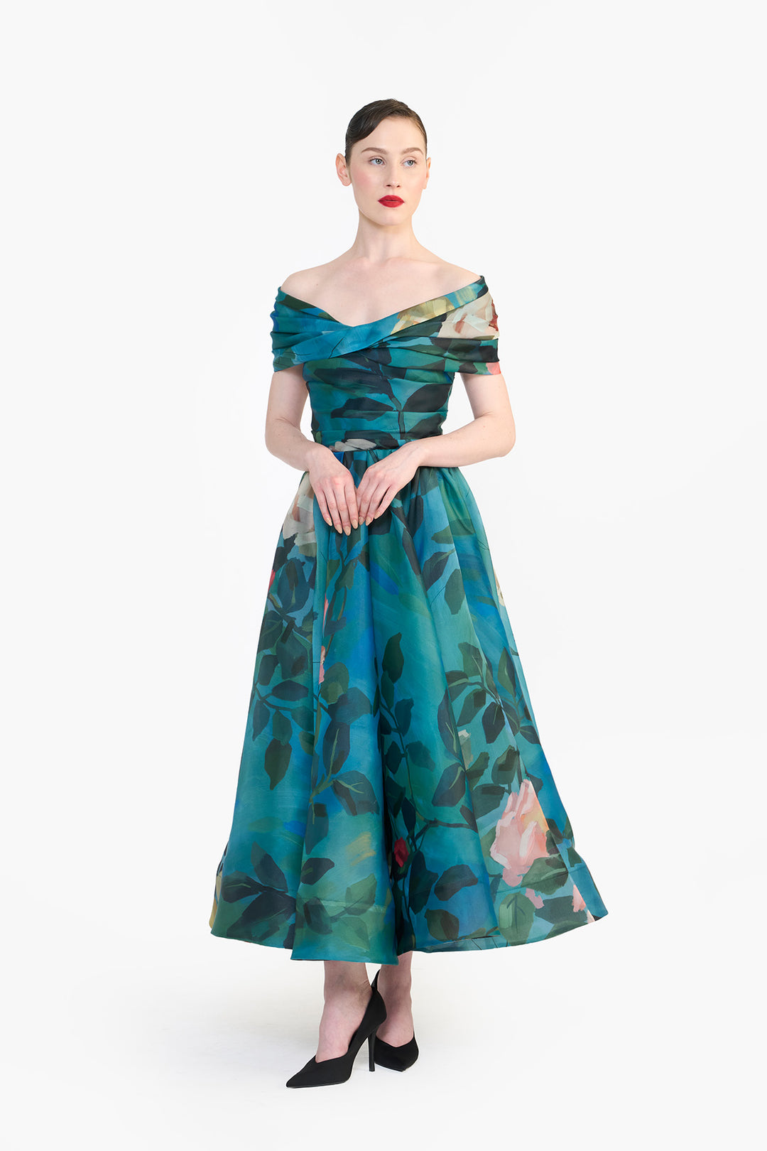 OFF SHOULDER TWISTED DRAPED MIDI