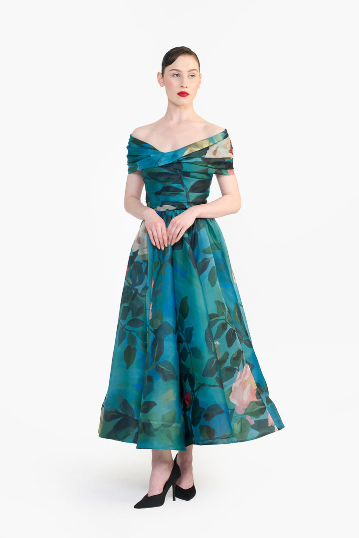 OFF SHOULDER TWISTED DRAPED MIDI