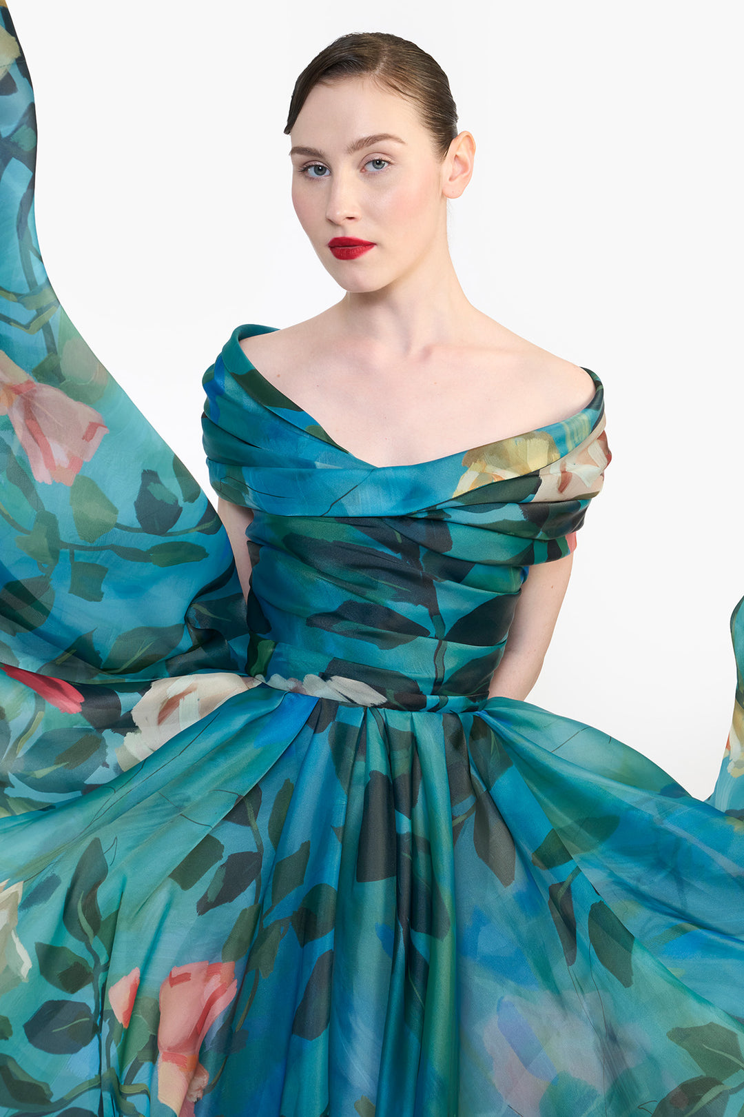 OFF SHOULDER TWISTED DRAPED MIDI