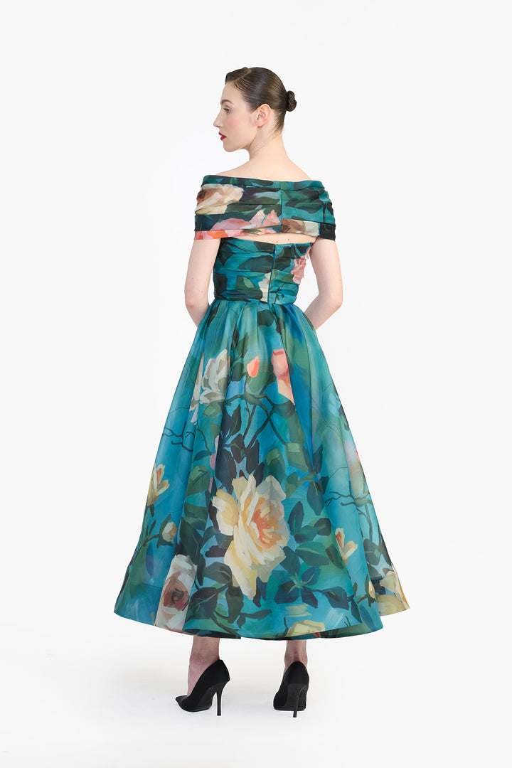 OFF SHOULDER TWISTED DRAPED MIDI