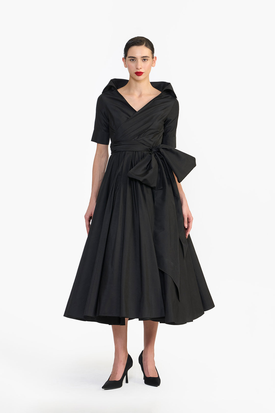 HIGH COLLARED DRAPED MIDI