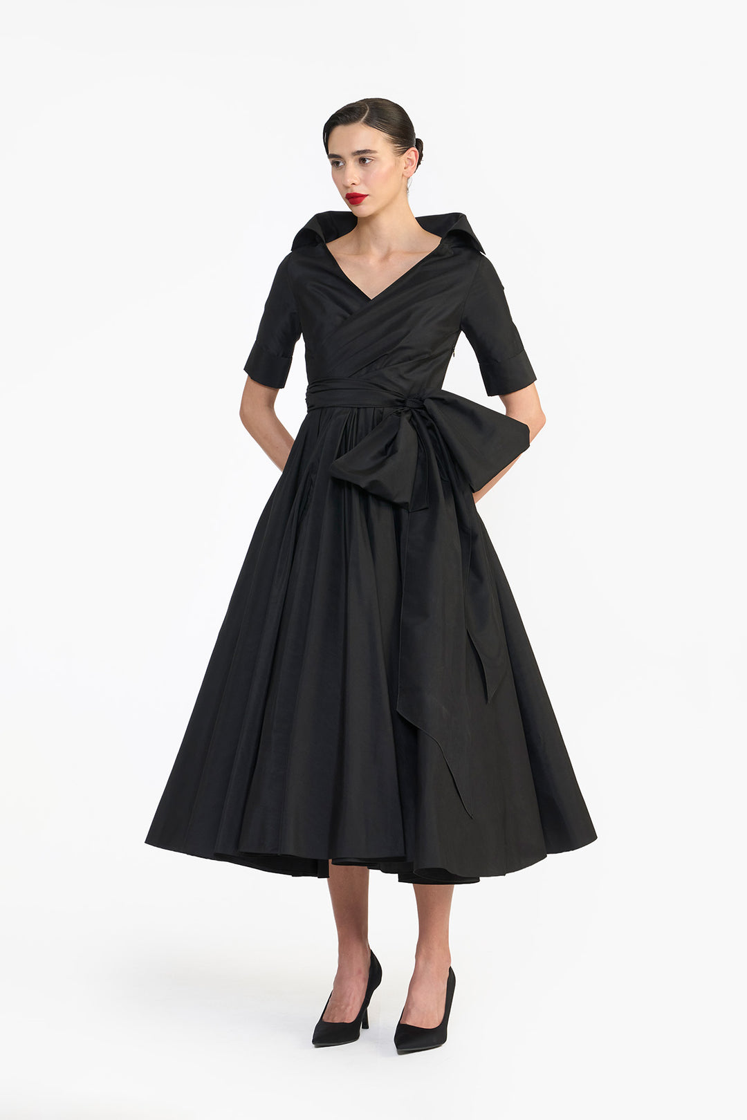 HIGH COLLARED DRAPED MIDI