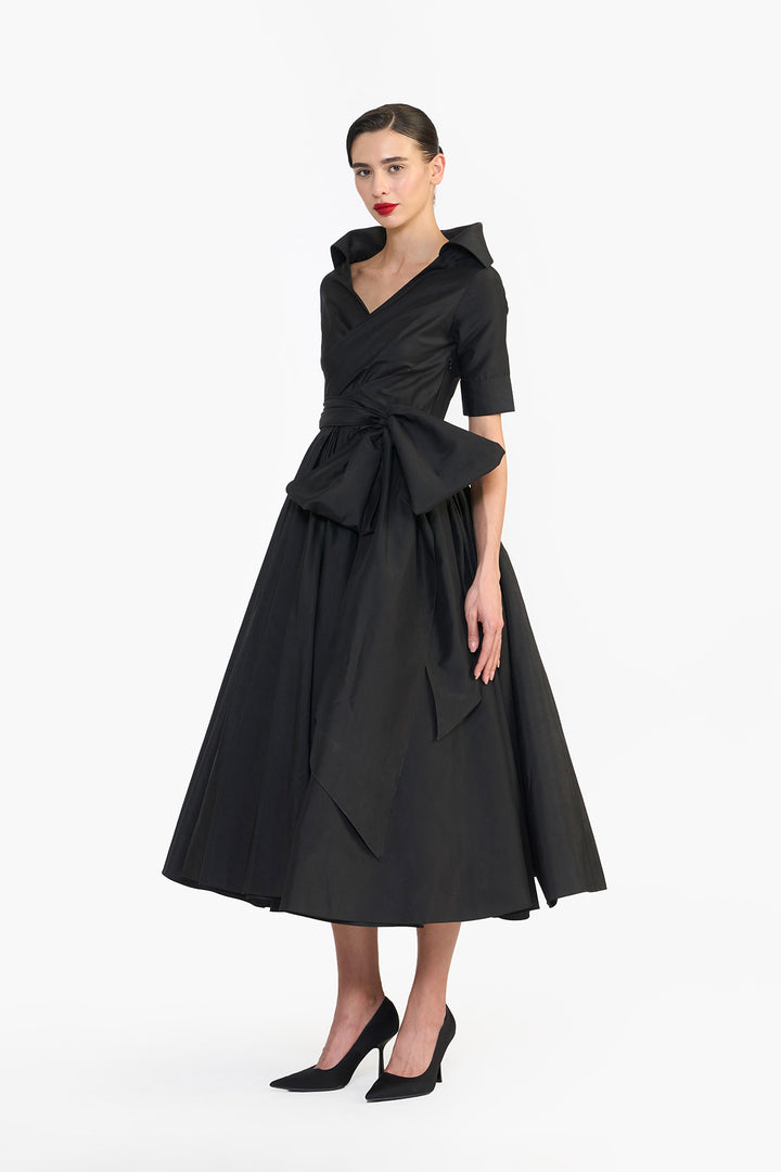 HIGH COLLARED DRAPED MIDI