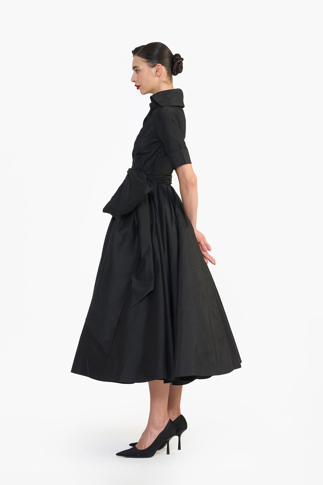 HIGH COLLARED DRAPED MIDI