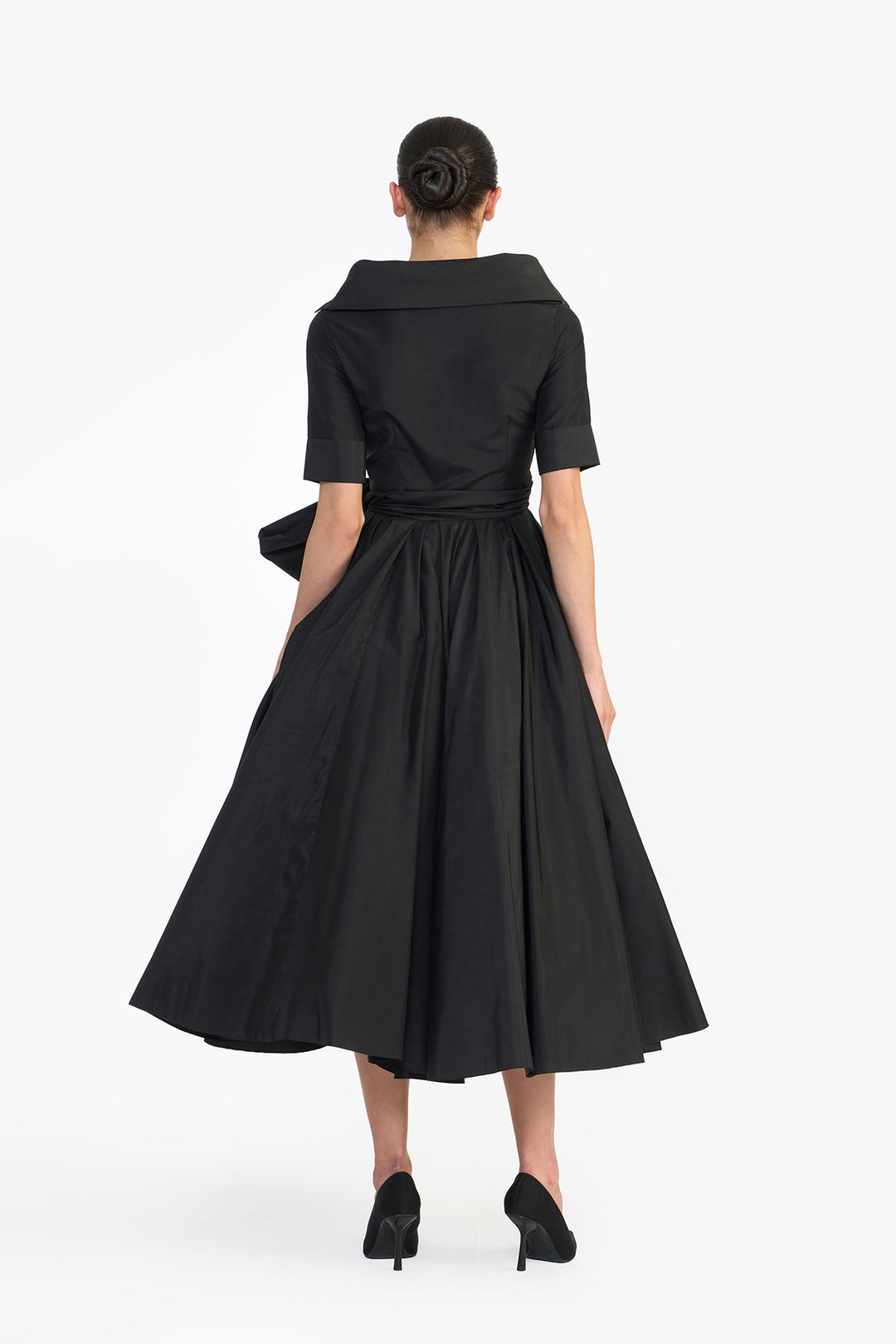 HIGH COLLARED DRAPED MIDI
