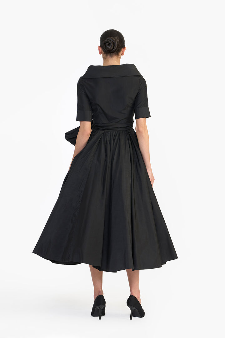 HIGH COLLARED DRAPED MIDI