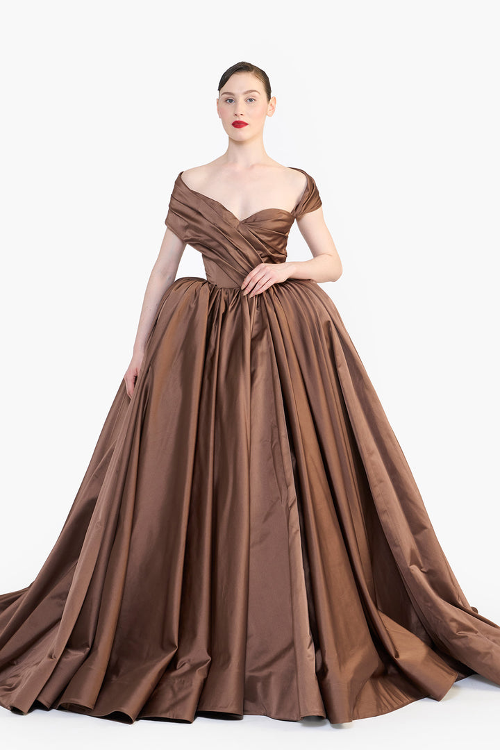 OFF SHOULDER DRAPED GOWN