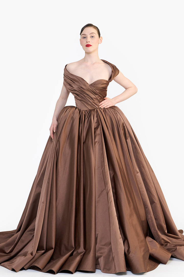 OFF SHOULDER DRAPED GOWN