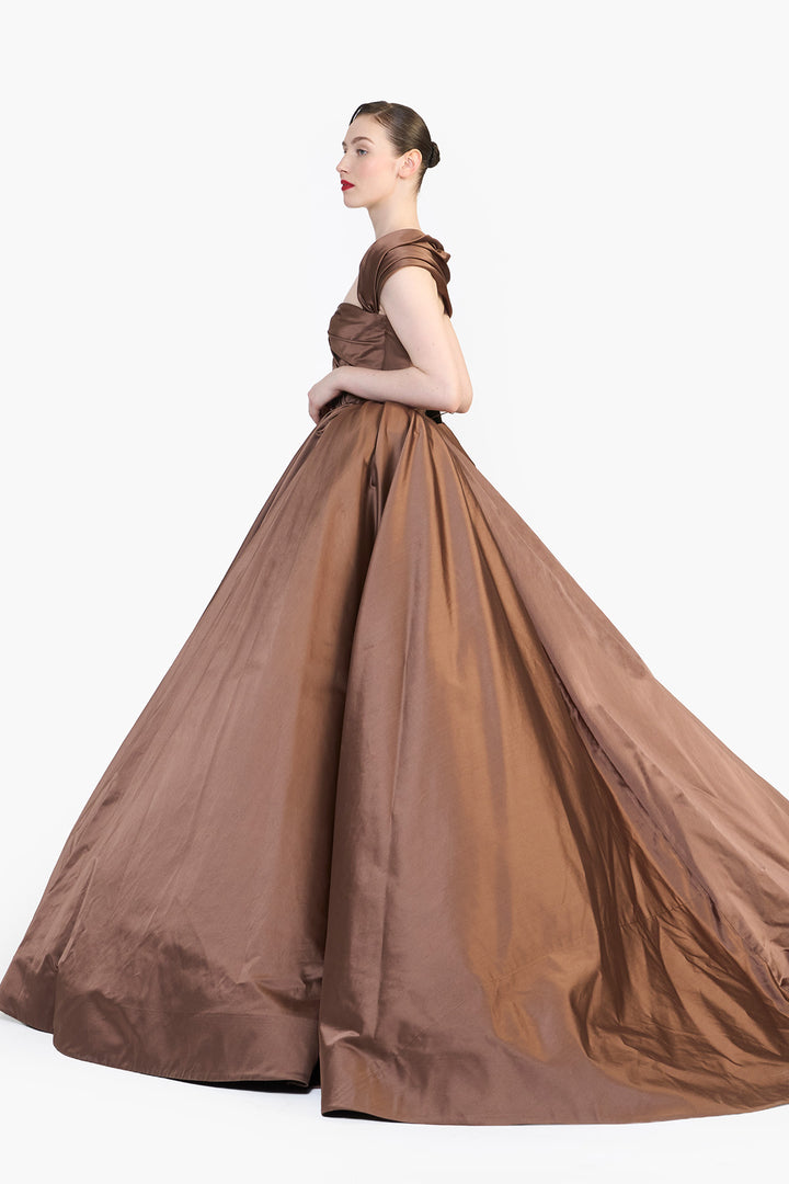 OFF SHOULDER DRAPED GOWN