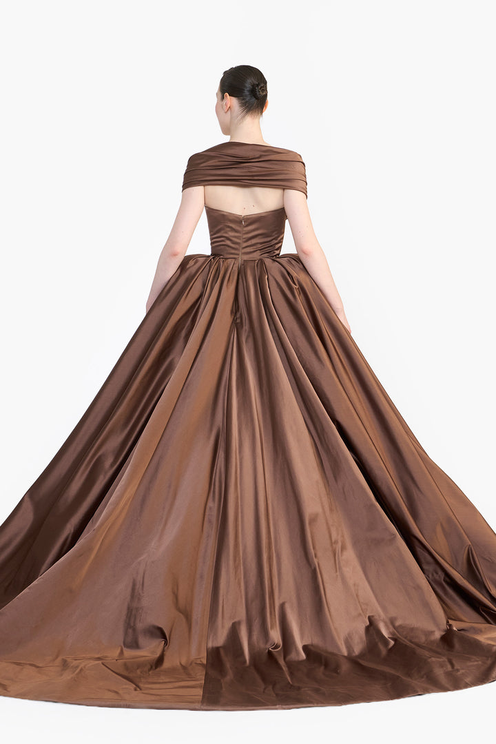 OFF SHOULDER DRAPED GOWN