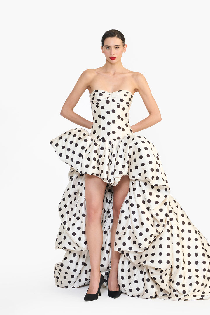 DROP-WAISTED HIGH LOW GOWN