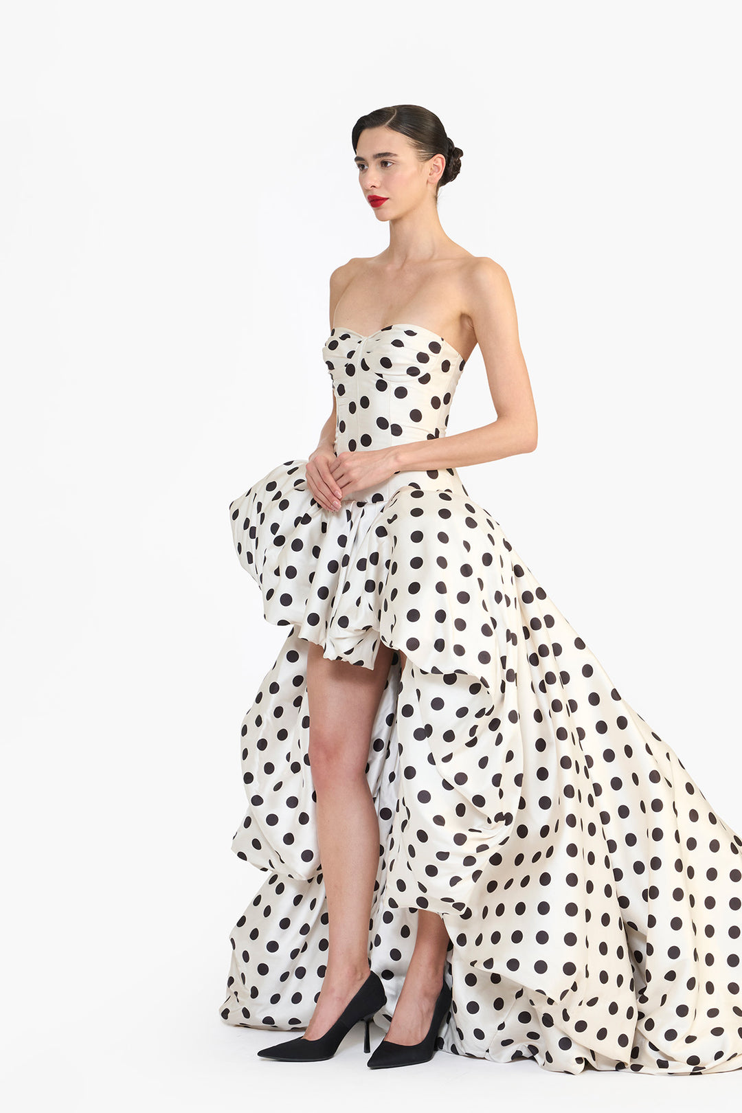 DROP-WAISTED HIGH LOW GOWN