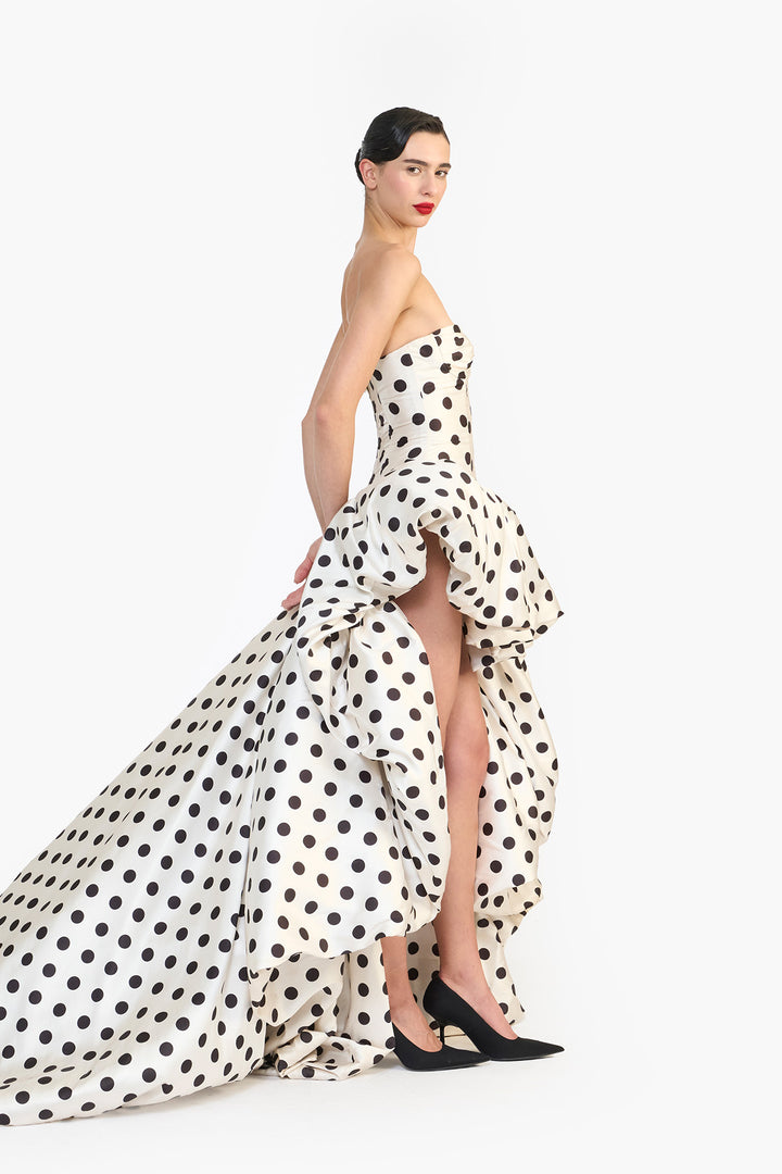 DROP-WAISTED HIGH LOW GOWN