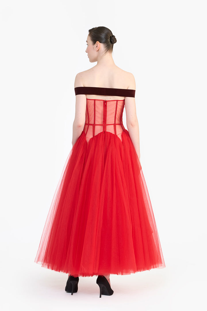 DROP WAISTED CORSETED MIDI