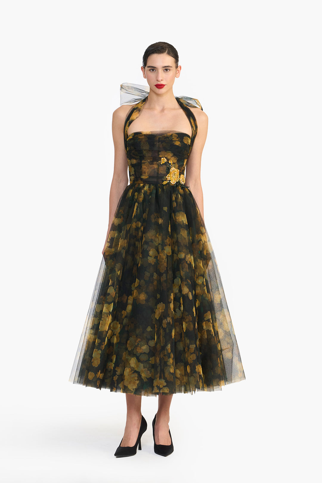 HALTER NECK CORSETED MIDI