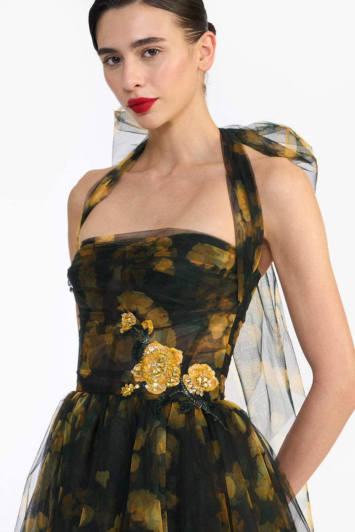 HALTER NECK CORSETED MIDI