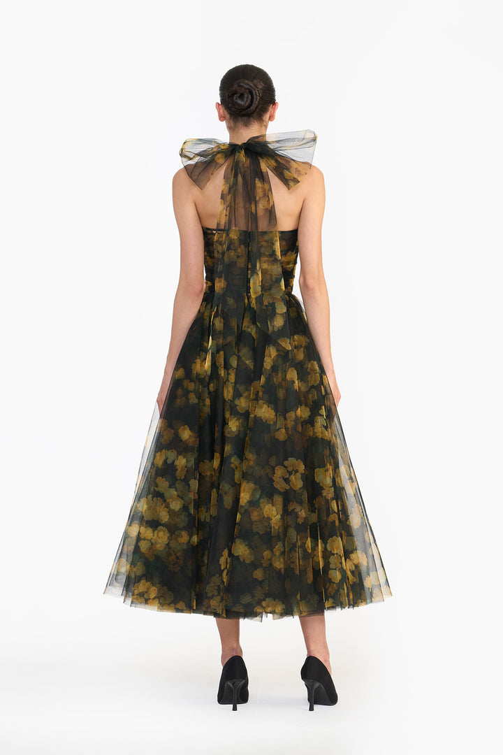 HALTER NECK CORSETED MIDI
